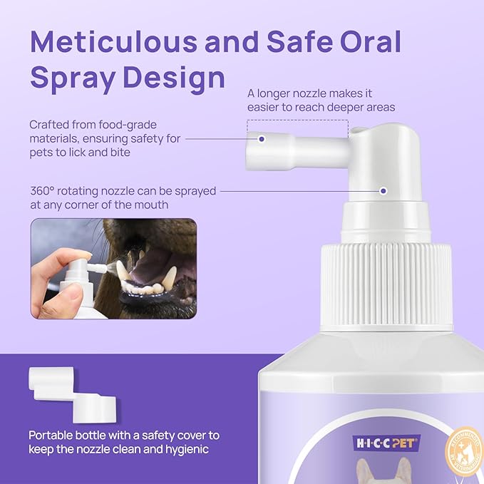 HICC PET Dog Dental Care Spray, Vet-Recommended Breath Freshener & Teeth Cleaning Spray, Eliminate Bad Breath, Relieve Gum Redness & Infections, Reduce Plaque & Tartar, No Brushing, 5.1 Fl Oz