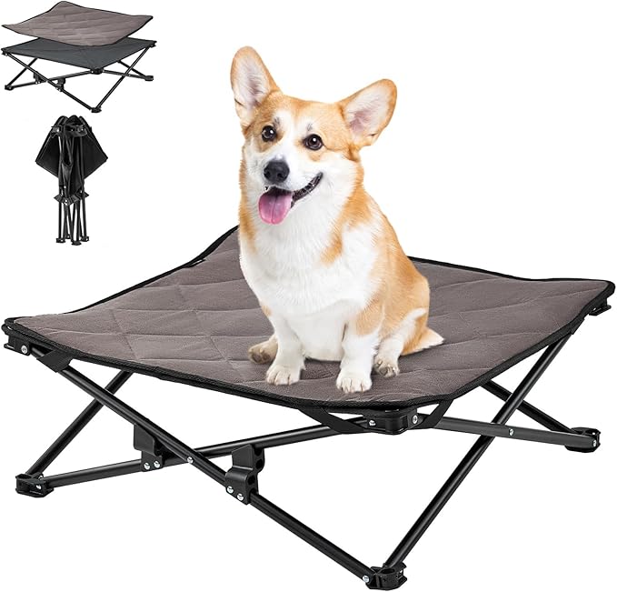 KingCamp Elevated Dog Bed for Small Dogs, Outdoor Raised Cooling Pet Cot Bed with Washable Breathable Mesh & No-Slip Feet Perfect for Camping, Backyard, Indoor Use (S, Black)