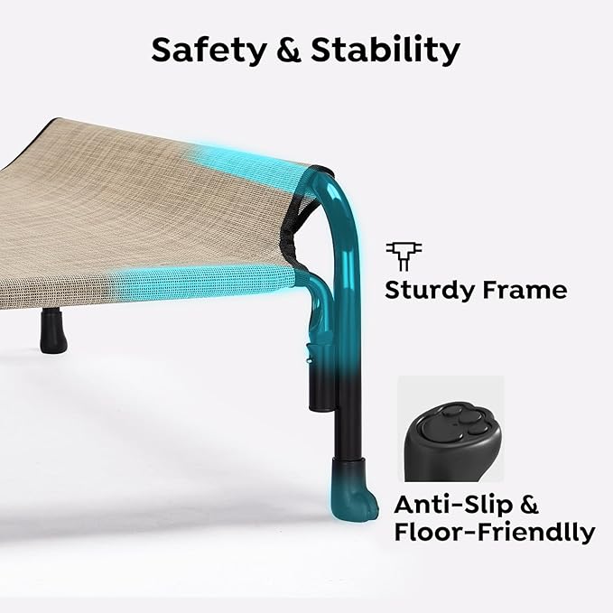 Veehoo Outdoor Elevated Dog Bed, Raised Dog Cot for Large Dogs, Cooling Washable Waterproof Pet Hammock Beds with Slope Headrest, Breathable Mesh and Sturdy Frame, Large, Beige Coffee, CWC2204