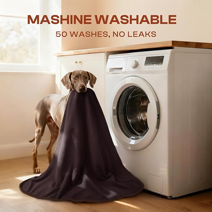 Luciphia 100% Waterproof Blanket for Adults or Large Dogs, Soft Polar Fleece XL Pet Blankets for Bed Couch Protector Washable, Reversible Leakproof Furniture Protection,Brown Cream,Twin 82x90 inch