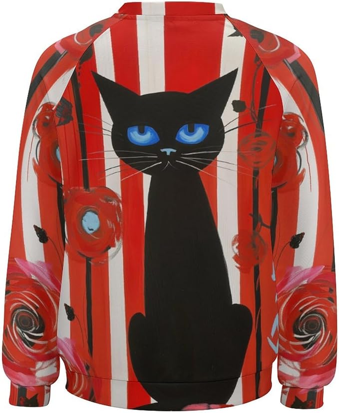 Biacolum Long Sleeve Shirts for Women Mid Century Retro Style Atomic Cat 3D Graphic Sweatshirts Fall Crewneck Pullover Top