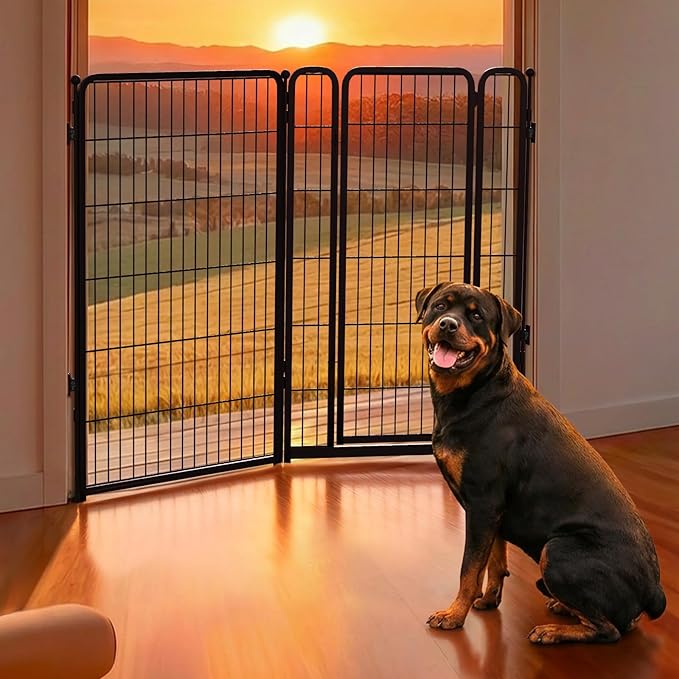 FXW Dog Gate Extra Wide Designed for Indoor Use, Adjustable Width Up to 55-inch Wide (45" H 2 Wire Panels for Large Dogs), Black