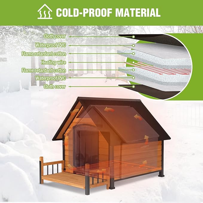 Large Heated Dog House Outdoor XL Insulated Dog House Weatherproof Dog Kennel ((with Heating Pad & Liner), Large Heated Dog House (AIR80-IN-HP))