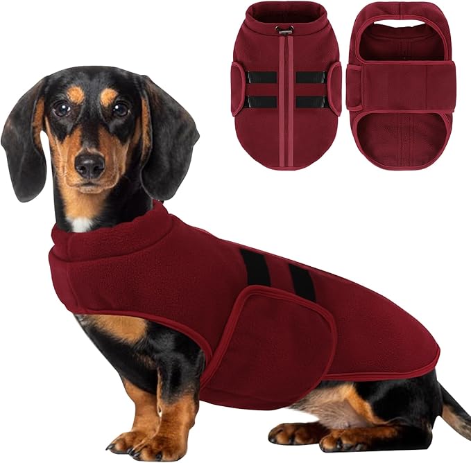 Dog Sweater,Adjustable Dog Sweaters for Small, Medium and Large Dogs Boys Girls, Dachshund Chihuahua Fleece Dogs Sweater(Burgundy,S)