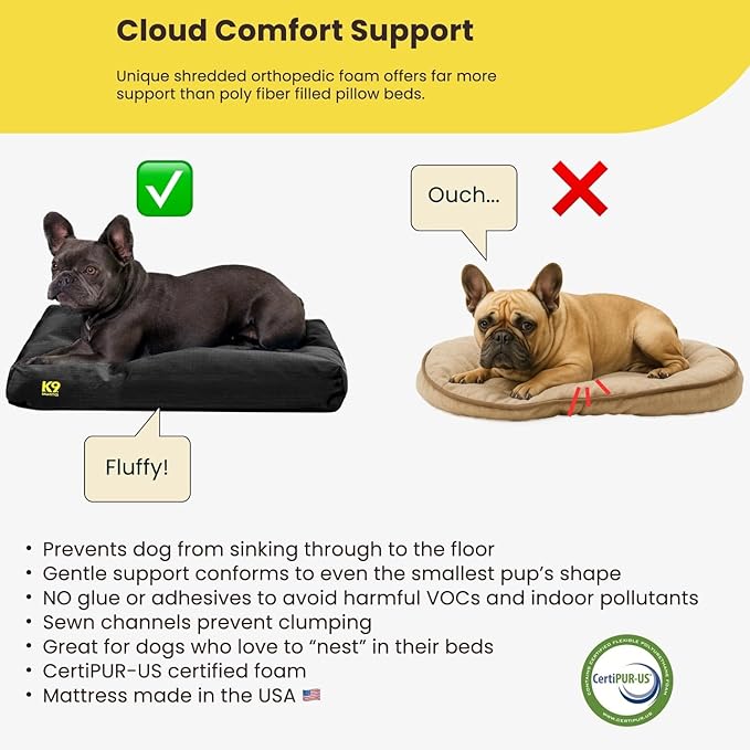 K9 Ballistics Tough Rectangle Pillow Medium Dog Bed - Removable Cover, Washable, Durable & Water Resistant Dog Bed Made for Medium Dogs 33"x27", Obsidian Black