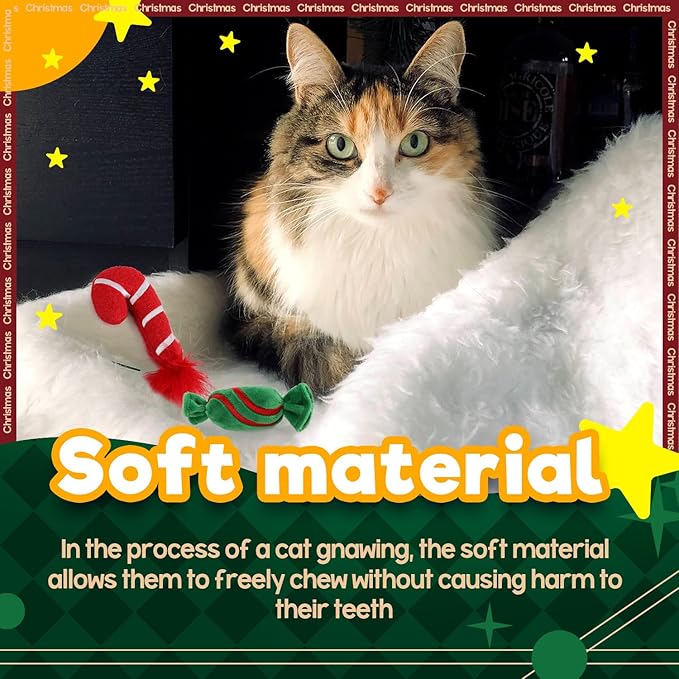 ALL FOR PAWS Christmas Cat Toys Happy Holiday Kitten Toys with Catnip, Crinkle Sound 2 Set Candy Cane Designs Kitty Toy