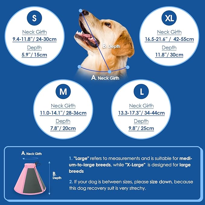 SUNFURA Dog Cone - Soft Cone for Dogs to Stop Licking, Comfy Dog Cones E-Collar Alternative After Surgery, Adjustable Dog Recovery Collar for Wound Care, Spay, Neuter, Pink Small