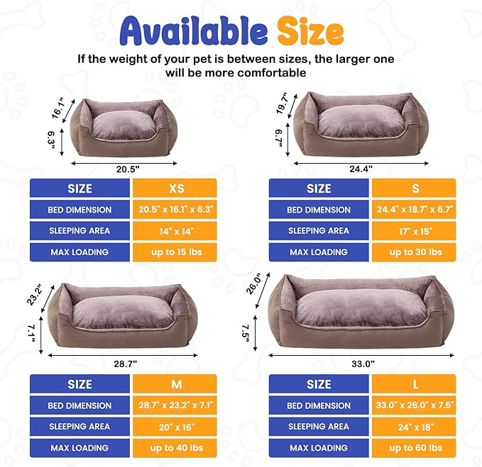 Makigued Rectangle Dog Bed for Medium Size Dog with Removable Washable Cover Pet Bed with Bolster Sides Non-Slip Bottom Pet Sofa Waterproof Lining Durable Pet Cuddler, Light Brown, 25x 20x 6.7 in