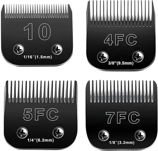 Audoc 10 Blades Dog Grooming Blades Compatible with Andis/Oster A5/Wahl KM-10 Series Dog Clippers,Detachable Clipper Replacement Blade(4PCS-#10+4FC+5FC+7FC)