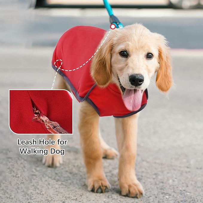 ROZKITCH Dog Winter Coat Soft Pullover Pajamas, Pet Windproof Warm Cold Weather Jacket Vest Cozy Jumpsuit Apparel Outfit Clothes for Xmas Walking Hiking Travel Sleep BRed 4XL