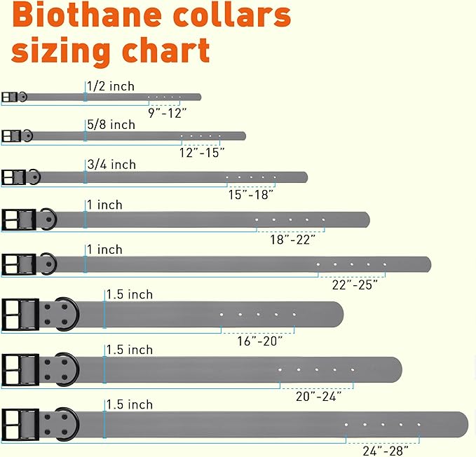 Dogline Biothane Coated Webbing Dog Collar with Black Metal Hardware: Durable Easy-Clean Everyday Collar for Dogs - Comfortable Adjustable Odor-Resistant Pet Collar, W1.5 x L16-20, Battleship Gray