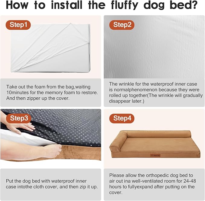 Orthopedic Memory Foam Dog Bed, Removable Washable Microsuede Cover, TPU Waterproof Liner, Nonskid Bottom, for Indoor, Outdoor, Crate ＆ Car Use, 35x23x6 Inches, Khaki
