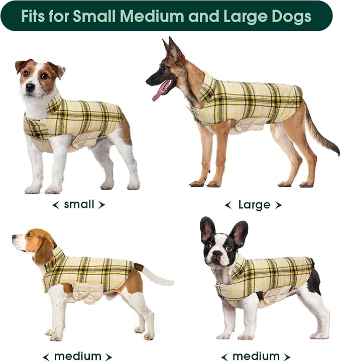 Kuoser Warm Dog Coat, Waterproof Dog Coats for X-Small Dogs, Adjustable Durable Doggie Winter Jacket Reversible Cozy Puppy Cold Weather Apparel from Small to Large Breed, Yellow XS