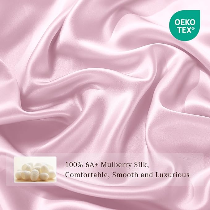 THXSILK Silk Sheet Set 4Pcs, 6A+ Top Grade 100% Natural Mulberry Silk Bed Sheets, Luxury Bedding Sets Ultra Soft Durable, 1 Fitted Sheet, 1 Flat Sheet and 2 Pillow Shams (King, Lavender)