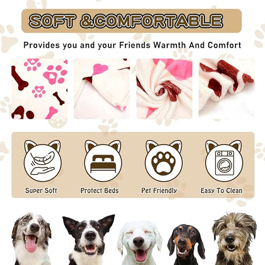 Rezutan Dog Blankets for Large Dogs, Medium Dog Blanket Soft Fluffy Premium Fleece Flannel Throw for Pet Puppy Cat Paw Blanket, Pink White, 50x60 inch