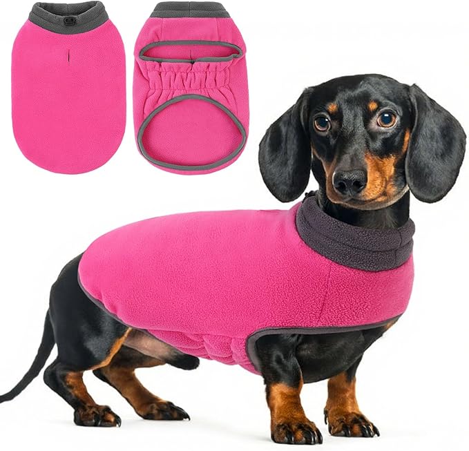 Queenmore Dog Sweater, Soft Fleece Vest Dog Jacket with Elastic Stretchable, Warm Turtleneck Pullover Design for Boy Girl Pet, Dachshund,Doggie, Cat, Kitten Chihuahua Bulldog Pug Beagles (Pink, S)