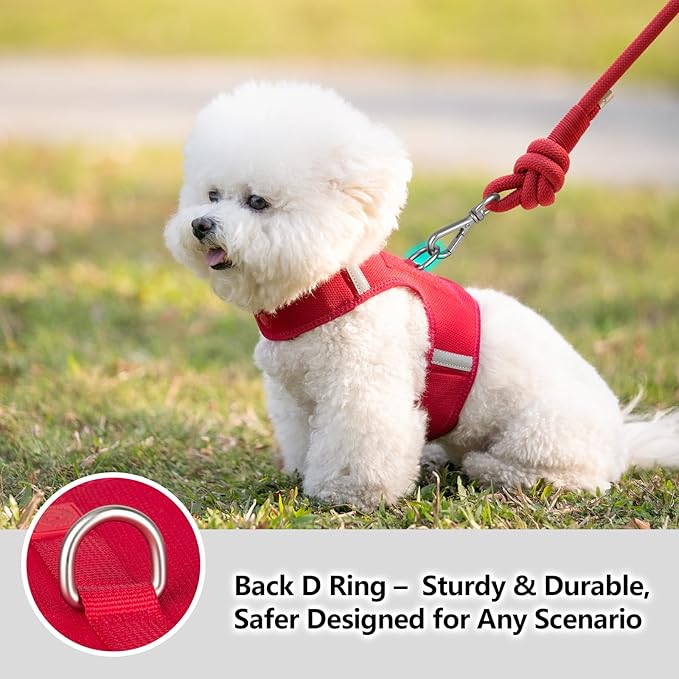 Dog Harness for Puppy – Adjustable Reflective Easy Put On Soft Mesh Vest for Small Dogs with 2 Patches (Burgundy Red,XXS)