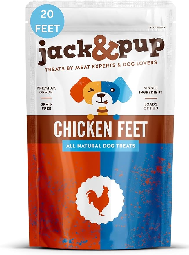 Jack&Pup Dried Chicken Feet Dog Treats | 100% Natural, Fully Digestible, Dehydrated Chicken Feet for Dogs High Protein, Joint Support (20 Pack) Economical Alternative to Duck Foot and Pig Ears