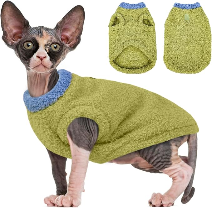 Cat Sweater, Warm Kitten Coat Fleece Vest, Sphynx Hairless Cat Shirts, Soft Pajamas for Cats Only