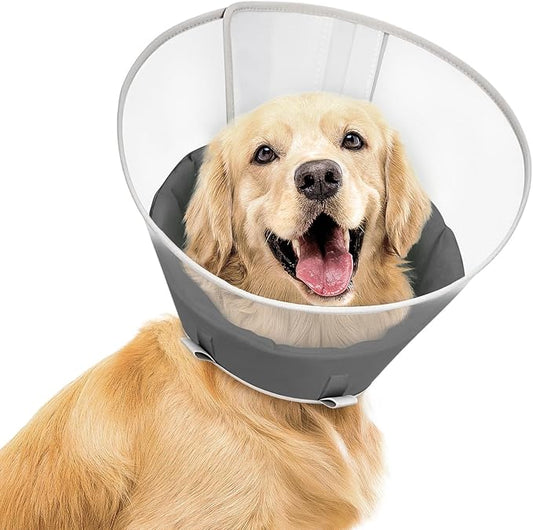 Supet Upgraded Dog Cone with Soft Liner, 20% Lighter Plastic Elizabeth Collar After Surgery to Stop Licking, for Spay Neuter Skin Problems Recovery, for Small Medium Active Large Dogs(Matte Black,S)