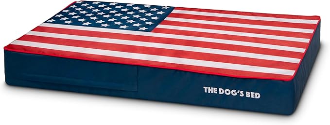 The Dog's Bed Replacement Outer Cover ONLY (NO Bed, NO Waterproof Inner) for The Dog's Bed, Washable Oxford Fabric, Medium 4 Inches (Blue with Red Piping USA Flag & Centre Flag)