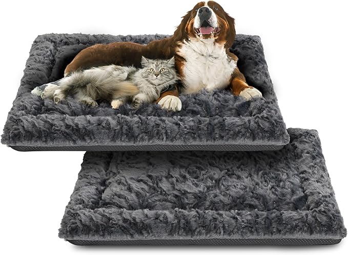 2 Pack Washable Dog Bed for Large Medium Small Dogs, Deluxe Plush Dog Crate Mat with Anti-Slip, Washable Orthopedic Durable Kennel Pad for Pet Sleeping Puppy(Dark Grey, 41"*27"1.5")