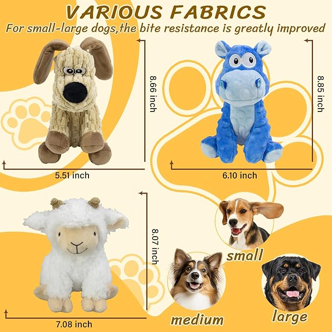 MeetYooo 3Pack Squeaky Stuffed Dog Toys- Indoor&Outdoor Playing Toys for Large to Small, Durable Plush Toys to Keep Them Busy- Animal Shape Crinkle Toy