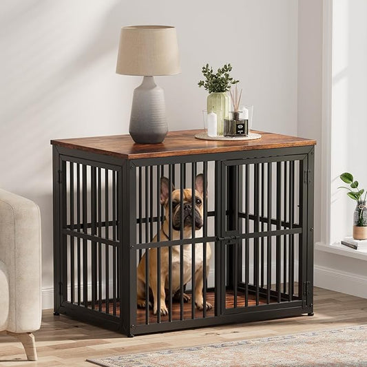 Lyromix 33'' Dog Crate Furniture with 3 Doors,Wooden Crate End Table Heavy Duty Indoor Puppy Cage for Small to Medium Dogs, Multiple Units Can be Combined, Rustic Brown