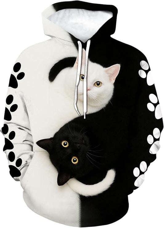 Blissboy Novelty Long Sleeve Hoodie Funny Cat Print Sweatshirts