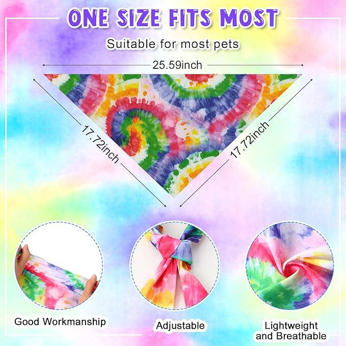 Amylove 120 Pcs Christmas Dog Bandanas Bulk Thanksgiving Day Holiday Triangle Dog Pack Puppy Kerchief Bandana Adjustable Pet Scarf for Pet Cat Costume Accessories Decor(Tie Dye)