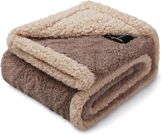 Luciphia Waterproof Pet Blanket, Liquid Pee Proof Dog Blanket for Sofa Bed Couch, Reversible Sherpa Fleece Furniture Protector Cover for Small Medium Large Dogs Cats, Khaki King Size（90" x 82"）
