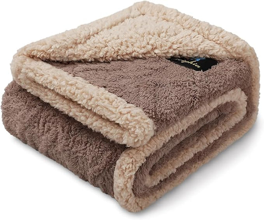 Luciphia Waterproof Pet Blanket, Liquid Pee Proof Dog Blanket for Sofa Bed Couch, Reversible Sherpa Fleece Furniture Protector Cover for Small Medium Large Dogs Cats, Khaki King Size（90" x 82"）