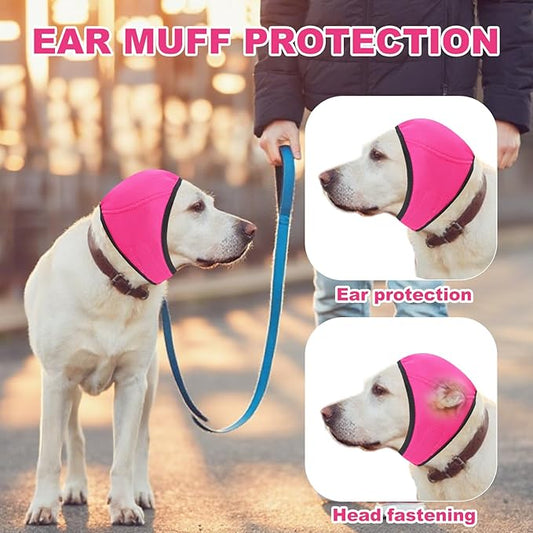 Dog Ear Muffs No Shake Ear Wraps for Dogs Ear Protection for Noise & Anxiety Relief Comfort Calming Hoodie, Protection Firework Grooming Bathing and Force Drying (Pink M)