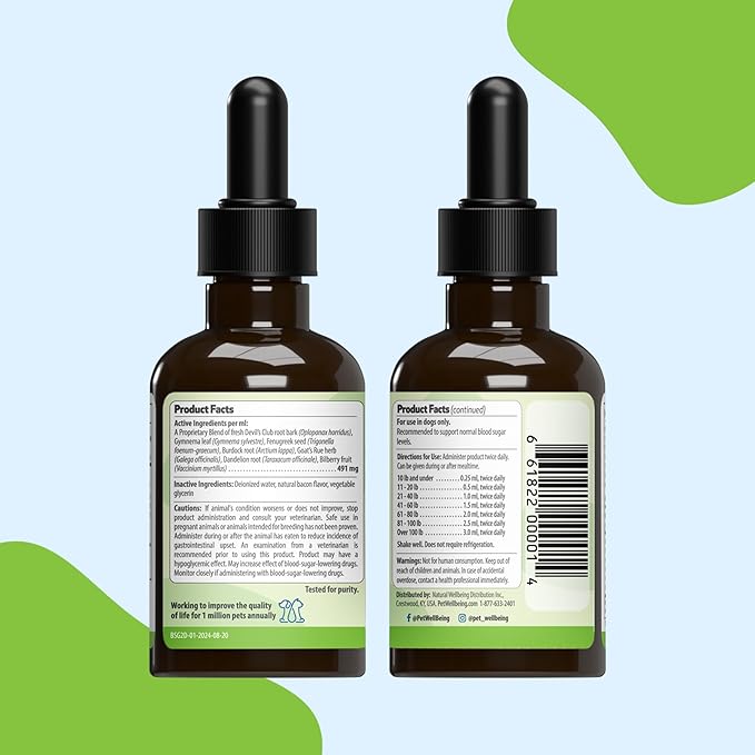 Pet Wellbeing Blood Sugar Gold Dogs - Holistic Blood Sugar Support, Pancreas & Liver Health, Gymnema, Fenugreek & Devil’s Club - NASC Certified & Vet-Formulated - 2 oz Liquid