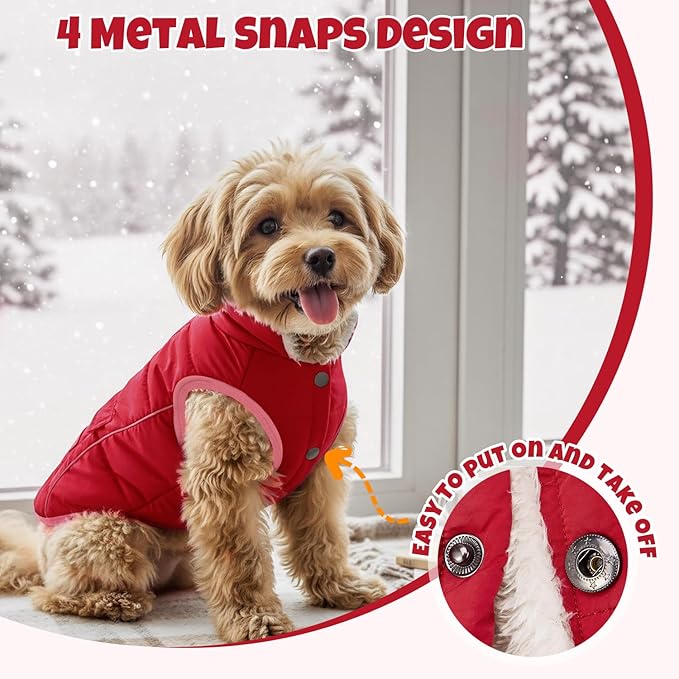 SlowTon Dog Coat - Warm Dog Winter Coat Waterproof, Reflective Winter Jacket with Pocket, Puppy Fleece Vest Pet Apparel Cold Weather Clothes for Small Medium Large Dogs Boy Girl (Red, L)