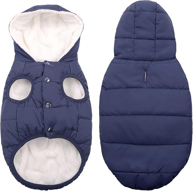 Fleece Hoodie, Windproof Waterproof Coat, Winter Warm Jacket, Cold Weather Pet Apparel Clothes Vest for Small Medium Large Dogs (M, Blue)