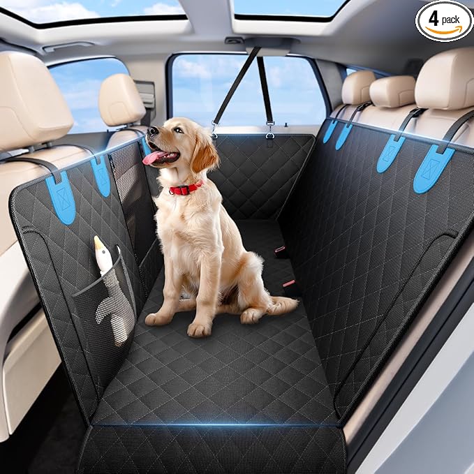 Wigoo Upgrade Soft Dog Car Seat Cover for Back Seat, [Protect Interior, Waterproof & Easy to Clean] Soft Bottom Backseat Dog Car Hammock, Fits for Large Car/Truck/SUV, Size L, Black Blue