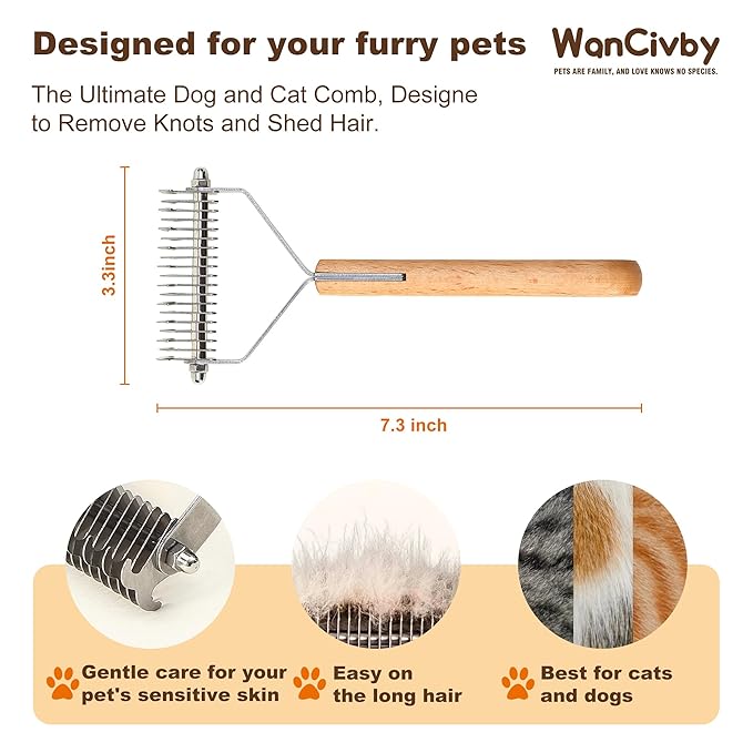 Undercoat Rake Dog Brush Dematting Comb cat shedding tool Dematting Tool Pet Brush Efficiently Detangle and Groom Coats for Large Medium Small Dogs and Cats Comb for Grooming Premium (2 in 1)