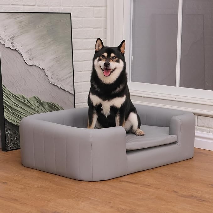 37-Inch Modern Pet Sofa with PU Scratch-Resistant Fabric and Adjustable Legs, Elevated Dog Couch for Small and Medium Dogs, Comfortable Dog Sofa Bed