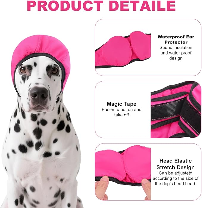 Dog Ear Muffs No Shake Ear Wraps for Dogs Ear Protection for Noise & Anxiety Relief Comfort Calming Hoodie, Protection Firework Grooming Bathing and Force Drying (Pink M)