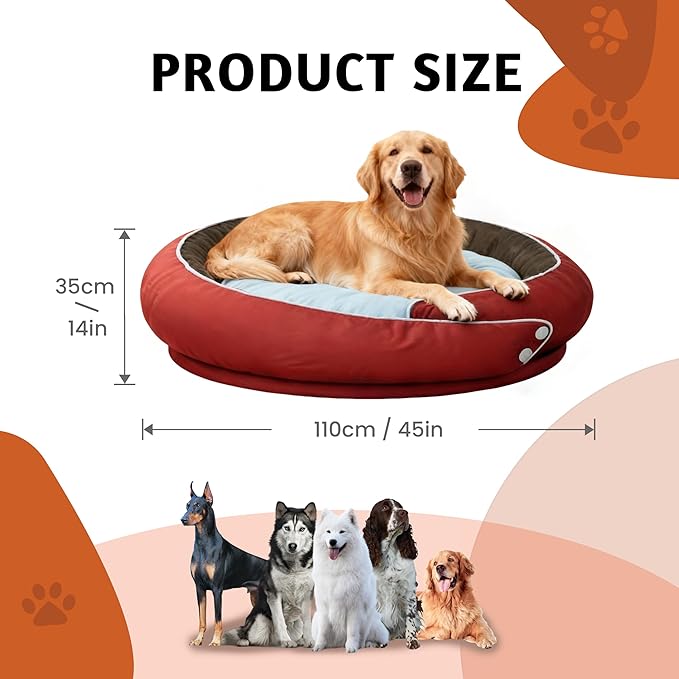 Round Orthopedic Dog Bed for Large Dogs, XL Foam Support Pet Bed with Soft, Comfortable Cushion for Anxiety Relief, Removable & Machine-Washable Cover, Cozy Sofa-Style Bed for Dogs