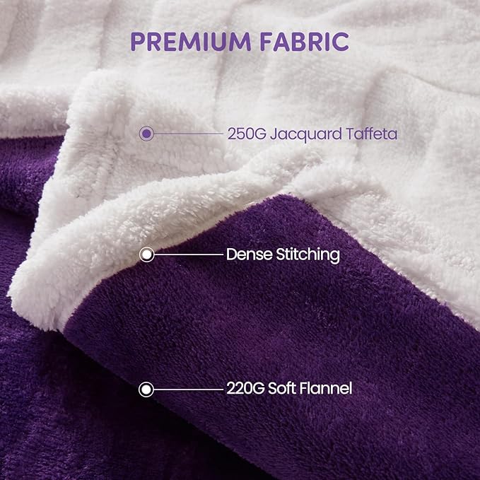 Waterproof Dog Blanket for Couch – Double Sided Washable Cat Puppy Blanket, Durable Furniture Protector for Dogs and Cats, Purple White L(60×50)"