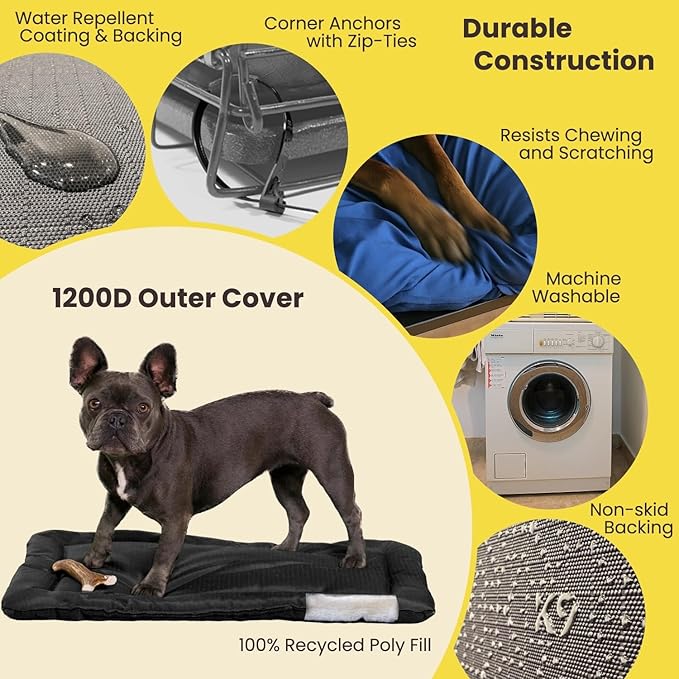 K9 Ballistics Tough Ripstop Dog Crate Pad - Durable, Machine Washable Kennel & Travel Mat for Puppies and Small Dogs, 29 x 18 fits 30” Wire Crate, Obsidian Black