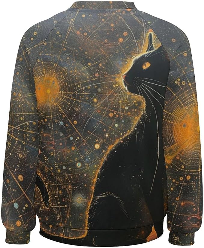 Biacolum Long Sleeve Shirts for Women Mid Century Retro Style Atomic Cat 3D Graphic Sweatshirts Fall Crewneck Pullover Top