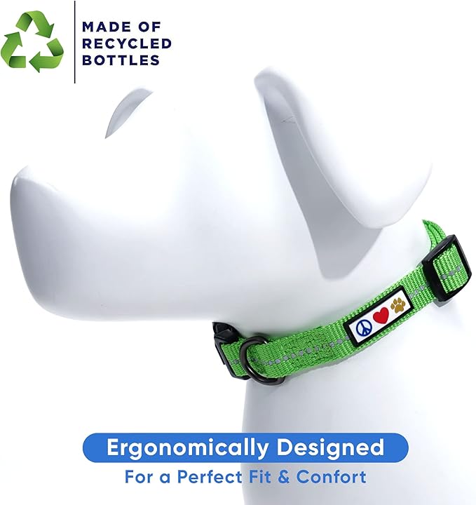 Pawtitas Recycled Dog Collar with Reflective Stitched Puppy Collar Made from Plastic Bottles Collected from Oceans Extra Small Earth Green