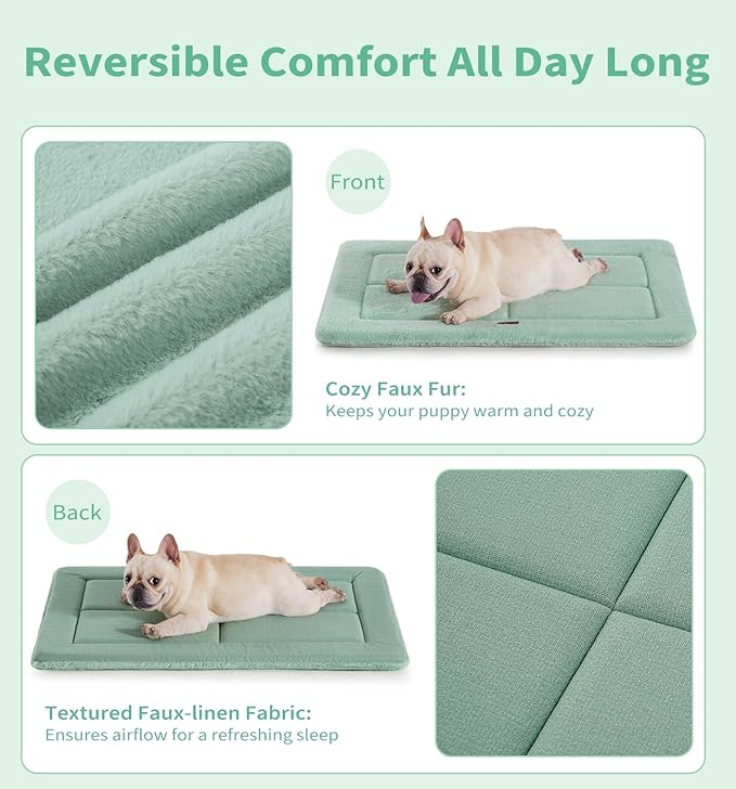 MADE 4 PETS Dog Crate Pad Bed for Large Dogs, Washable & Reversible, Anti-Slip Kennel Mat for Cozy Sleeping, Soft Fluffy Dog Bed for Indoor & Outdoor Use, 36"x27", Green