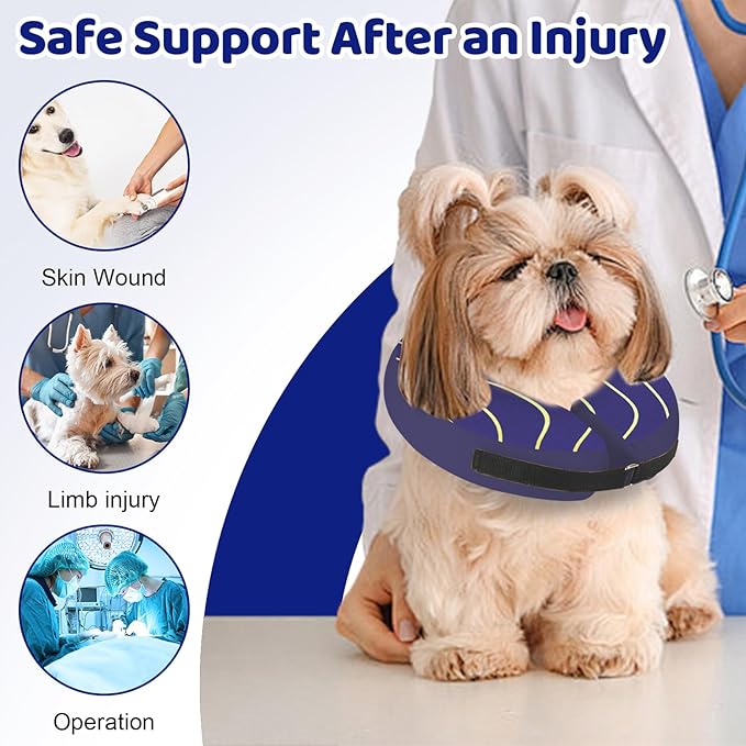 Adjustable Inflatable Dog Cone Collar for Surgery Recovery, Soft Cone for Dogs & Cats, Portable & Washable Dog Donut Collar, Large Cat Cone E Collar (Indigo M)