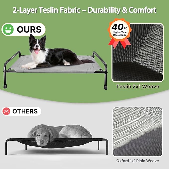 Dog Beds Large Sized Dog, Elevated Dogs Bed for Large Dogs, Portable Cooling Pet Cot with Breathable & Waterproof Mesh, Indoor & Outdoor Raised Pet Hammock Bed, Grey