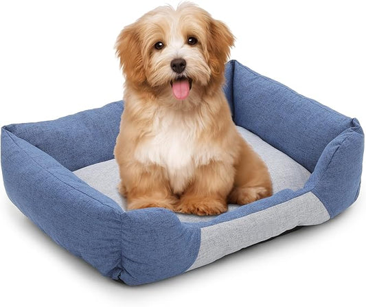 Athena Collection Dog Bed Medium Size Dog, 27 Inches Washable Dog Bed for Medium Pets Cats, Cozy Soft Warming Fabric with Nonskid Bottom, Blue