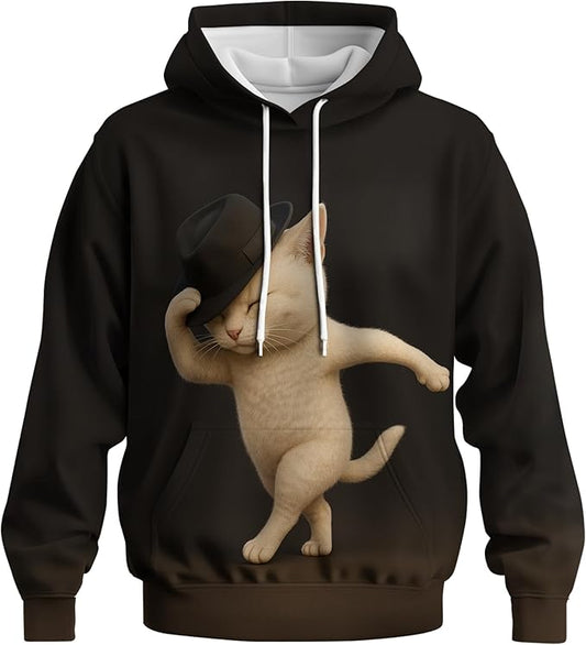 Blissboy Novelty Long Sleeve Hoodie Funny Cat Print Sweatshirts